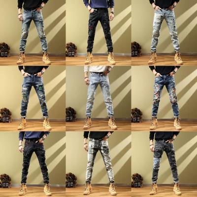 China 2023 QUICK-DRY men's jeans spring and summer printed slim leisure feet handsome brand small nine pants for sale