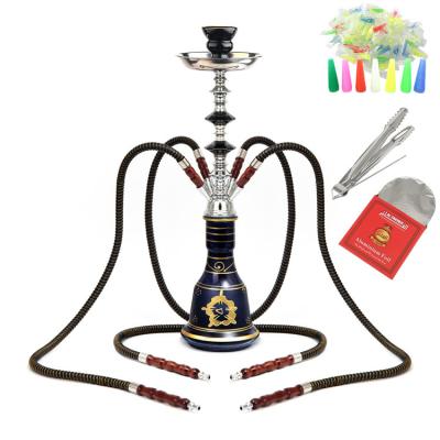 China Fancy 4 Shisha Hookah Pipe Wholesale Sheesha Healthy Smoking Portable Disposable Cooling Pipe 2 Hose Accessories for sale