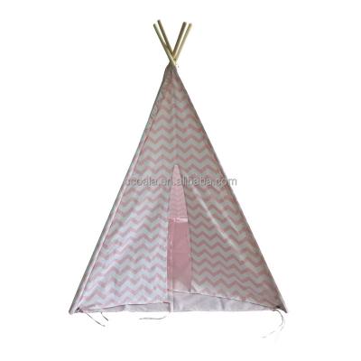 China 100% Cotton Canvas 4 Sides Wooden Teepee Tent With Carpet And Pine Wood Ground Frame for sale