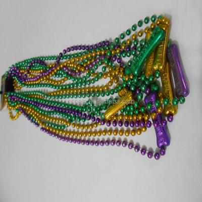 China 33 Round Metallic Purple Gold and Green Mardi Gras Beads 19004 inch 07mm for sale