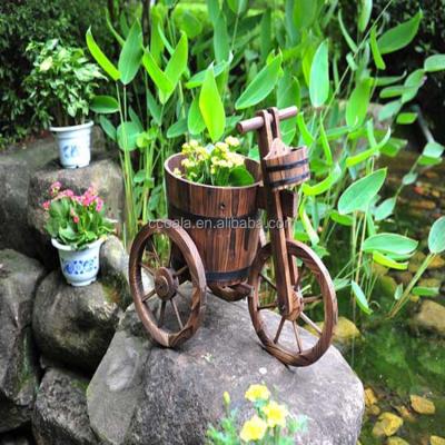 China 65x37x57.5cm Wood Decorative 21 Inch Brown Barrel Tricycle Cart Planter for sale