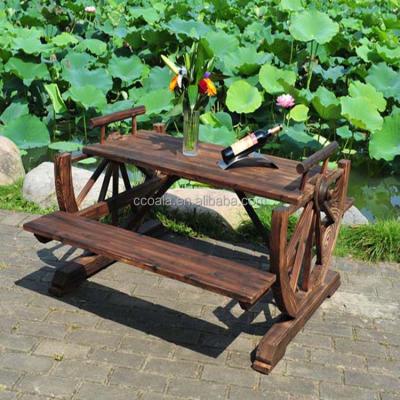 China Solid Pine Wood Solid Wood Picnic Table with Attached Outdoor Bench Garden Backyard for sale