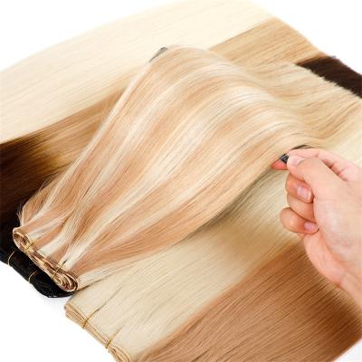 China Wholesale Raw Unprocessed Natural Wave LeShine Seamless Russian Weft Extensions ,Handtied Hair Extensions Invisible Weft Hair for sale