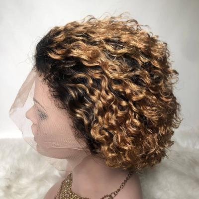 China Brazilian Blonde Curly Headband Wif Janet Hair Human Pixie Cut 13x1 Lace Wig Short Body Wave Virgin Glueless Full Body Wave Wig for sale