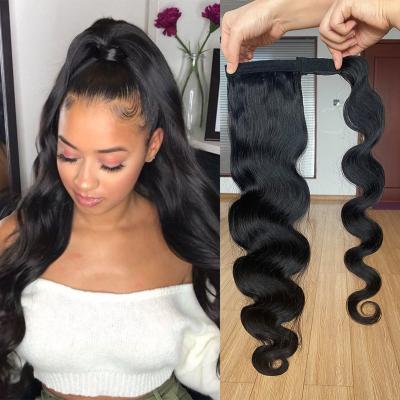 China X-Ring Hair Unprocessed Natural Black Color Straight Wrap Around 100% Human Hair Ponytails Extension Hair For Black Woman for sale