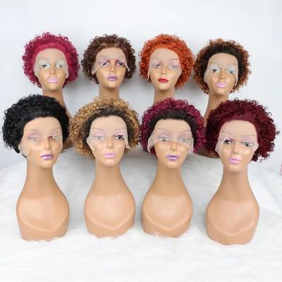 China Cheap Short Curly Pixie Cut Lace Wig Bleached Silky Straight Wave Human Hair Pixie Cut Wig Short Knots Lace Front Pixie Wig With Baby Hair for sale