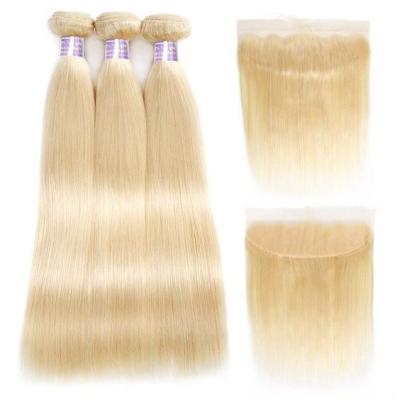 China Wholesale 613 Silky Straight Blonde Body Wave Virgin Hair Straight Bundle With Lace Closure Factory Price 613 Hair Bundles Seller for sale