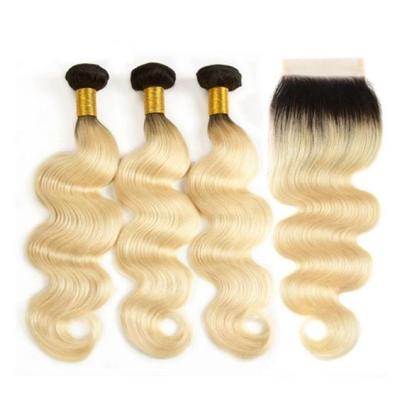 China Wholesale Cheap Price 1B 613 Silky Straight Wave Blonde Color 100% Virgin Human Hair Straight And Body Wave Bundle With 3+1 Lace Closure For Woman for sale