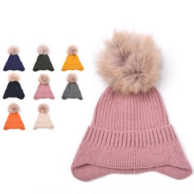 China COMMON Women Men Fashion Furry Ball Hat, Autumn Winter Hat Black Pink Purple Hairy Ball Ear Warm Knitted Hat for sale