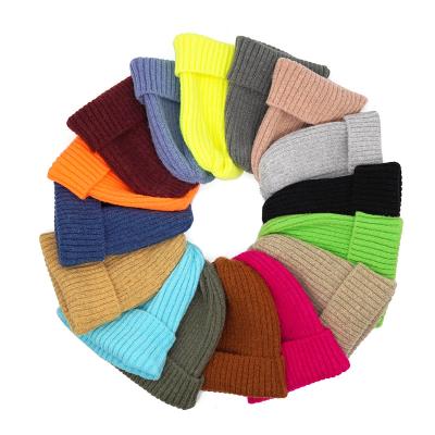 China COMMON Wholesale Custom Logo Acrylic Child Adult Women Knitted Hat, Pure Color Warm Winter Hat for sale