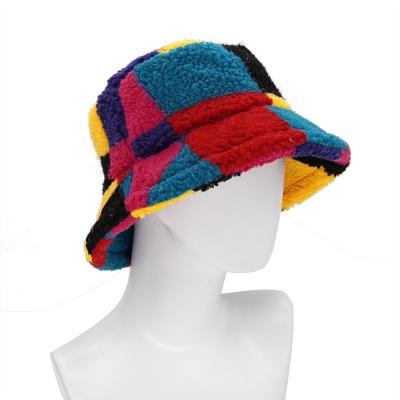 China Fashionable unisex geometric wool color lambskin hat men women bucket hat character fishermen warm winter basin hat for sale