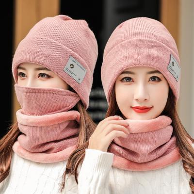 China COMMON Beanie Hat With Face Masking And Scarf Cold Proof Winter Knit Hats For Adults for sale