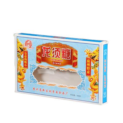 China Recycled Materials Customized Folding Packaging Box With Clear Window For Snack Dragon Beard Candy for sale