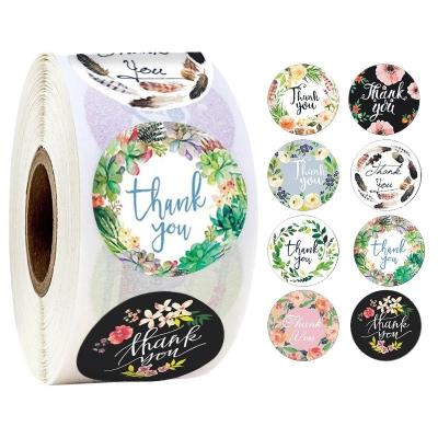 China Sticker 500 Sheets / Roll Round Adhesive Labels Thank You Candy Bag Gift Box Wrapping Bag Christmas Party Wedding Decoration Packaging Sticker for sale