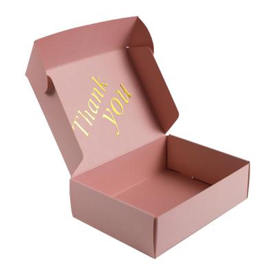 China Recycled Materials Customized Corrugated Gold Foil Logo Paper With Pink Thanks Shipping Boxes for sale