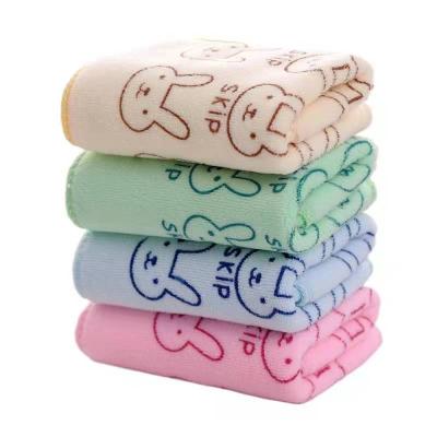 China wholesaleFactory Child Safe Cartoon Colored Microfiber Cut Face Towel For Kids Microfiber Cloth Material Technics Woven Towel for sale