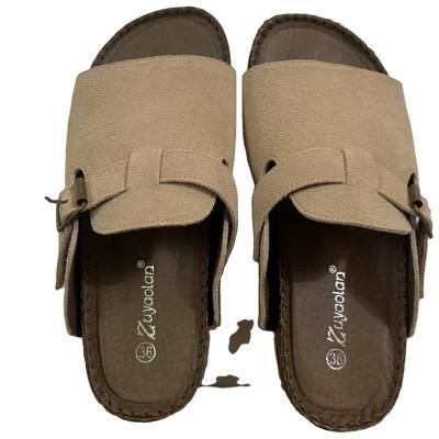 China Damping 2022 fashionable retro popular leather sandals frosted sandals seaside vacation beach slippers leather brown for sale