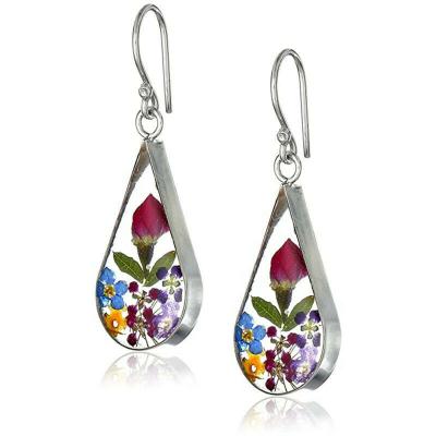 China BOHEMIA RTS Collection Wholesale Resin Sterling Silver Natural Pressed Rose Dry Flower Teardrop Earrings Dangle Drop Earrings For Women for sale