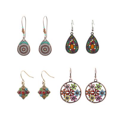 China Vintage Vintage Bohemian Earrings Set Retro National Drop For Ear Studs Rhinestone Earring Dangle Long Earrings Statement Boho Earrings for sale