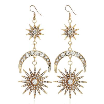 China BOHEMIA Overstated Luxury Sun Moon Stars Drop Earrings Rhinestone Punk Earrings For Women Jewelry Boho Vintage Gold Earrings for sale