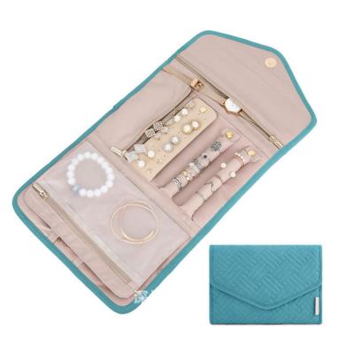 China Travel Jewelry Organizer Foldable Jewelry Roll Case for Travel - Rings, Necklaces, Bracelets, Earrings, Soft Pink 23*15*1.5cm for sale