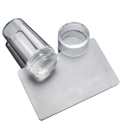 China Jelly Soft Silicone Clear Nail Art Stamping Stamping Machine With Cover Scraper Image Plate Manicure Tools Polish DIY Kit 85*54*12mm for sale