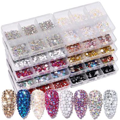 China RTS Hotfix Rhinestones Nail Paradise Shine Flat Back 6 Sizes Mixed Crystal Round Glass Rhinestones For DIY Nail Art Decoration Ss 6-ss20 for sale