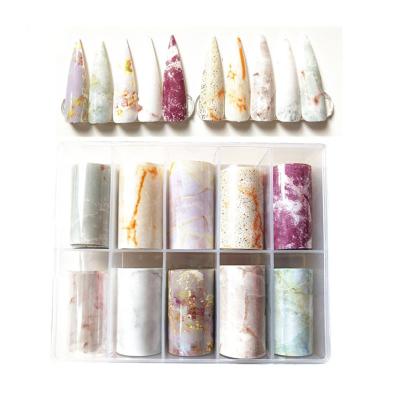 China Metal 10 Rolls Marble Stone Nail Foils Art Nail Bloom Decoration Foil Wraps Decals DIY Transfer Sticker Printing Nail For Women Girls for sale