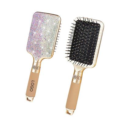 China Custom Handmade Luxury Bling Palette Crystal Paddle Brush Detangles Instantly Removing Tangles Wig Brush For Hair Wraps&Weave Management for sale