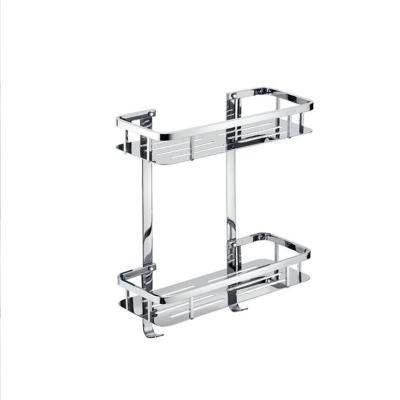 China Modern punchless 304 stainless steel hotel bathroom split with square hook double-layer cosmetic rack for sale