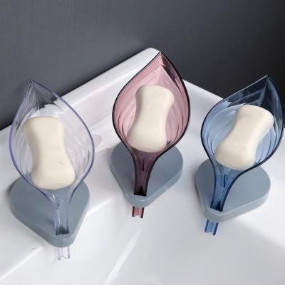 China New Leaf Shaped Unperforated Plastic Soap Dispenser Bathroom Storage Disposable Suction-Cup Vanity Drain for sale