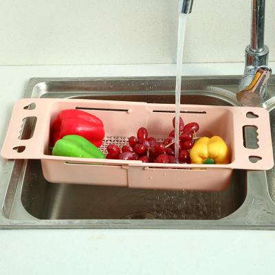 China New Viable Retractable Vegetable Wash Rectangular Plastic Fruit Tray Kitchen Sink Dish Storage Sink Drain Basket for sale