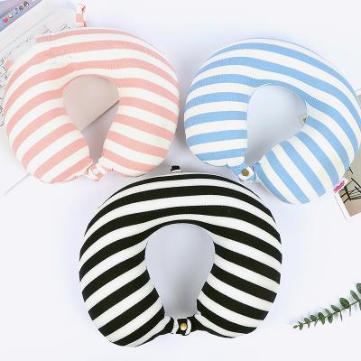 China New Slow Connected Neck Pillow Travel Pillow Memory Therapy Foam Wide Striped U-shaped Button Convenience Pillow for sale