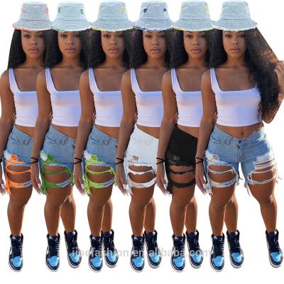 China 2021 Summer Hot Best Style Women's Breathable Sexy Cutout Button Denim Shorts Ripped Hollow Out Jeans- for sale