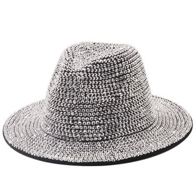 China Fashion Hot High Quality Handwork Imbue Diamond Jazz Fedora Hat For Women Fashion Luxury Vintage Watch Fedora Hat For Men for sale