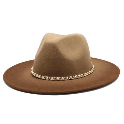 China 2020 New Picture Quality Wide Brim Felted Hat Hat Men Women Wool Felt Hats With Metal Decor Panama Felted Hats Chain Sombrero for sale