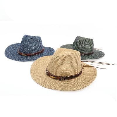 China Wholesale design striped latest fashion fedora straw hat with leather belt decoration holiday style straw bucket hat for sale