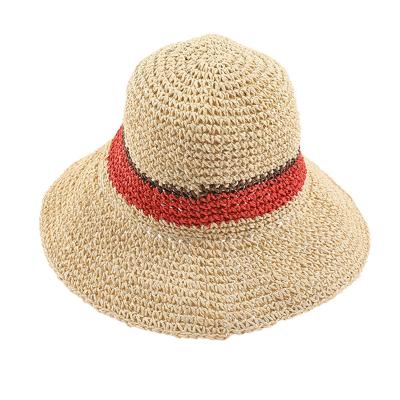 China Factory Wholesale Striped Design Summer Beach Use Straw Sun Visor Hat Felt Hat Women Straw Bucket Hat Best Selling for sale