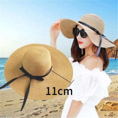 China White Sun Straw Bowknot Women's Bowknot Summer Wide Brim Custom Image Wholesale Large Wide for Lady Beach Hat for sale