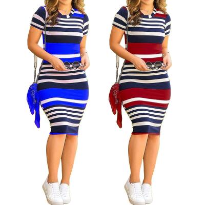 China 2021 Summer Dresses Women Summer New Print Breathable Striped Bag Stage Dress Hip One Long Dress for sale