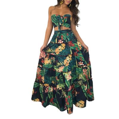 China Breathable Women's Dresses Women's Breathable Skirt Suit Beach Dress Casual Classic Floral Print Two Piece Suit Dresses Elegant Women Skirt for sale