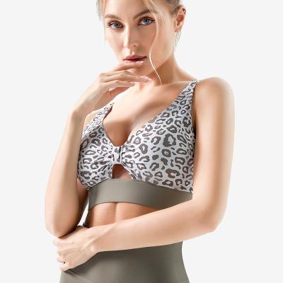 China Breathable Buckle Leopard Print Butterfly Leopard Yoga Bra Spotted Underwear Women Women No Steel Ring Workout Fitness Clothing for sale