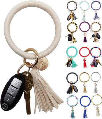 China Key Ring Keychain Bangle Circle Keyring leather bracelet chain bracelet tassel key leather bracelets for women and girls for sale