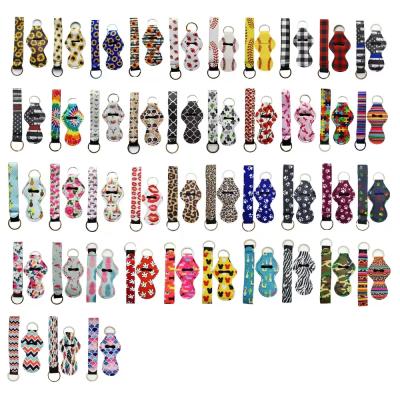 China Other Neoprene Lip Balm Stick Bracelet Lip Gloss Balm Holder Key Chain Customized Logo Print for sale