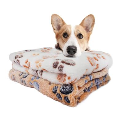 China Soft Mechanical Wash Dog Bed With Cute Paw Prints For Pet Reversible Mat Machine Washable Blankets Crate Fleece Sets L 104*76CM for sale