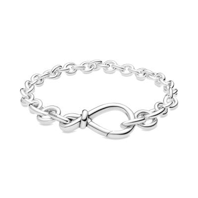 China Genuine TRENDY 925 Sterling Silver Bracelets For Women Original Chunky Infinity Knot Chain Logo Bracelet for sale