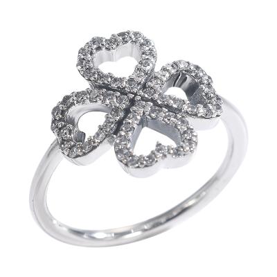 China Fukarni TRENDY Fashion 925 Sterling Silver Crystal Four Cavity Leaf Pandorar Clover Rings for sale