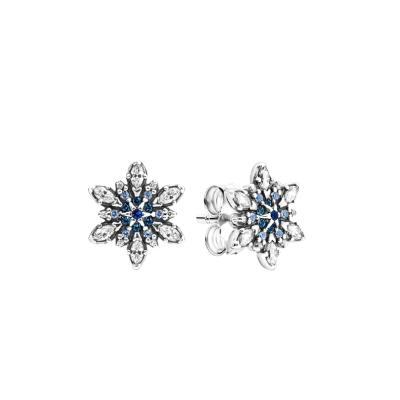 China FASHIONABLE 925 Sterling Silver Original Plata de Ley Joyas Blue Clear Snowflake Crystallized Edges Stud Earrings for sale