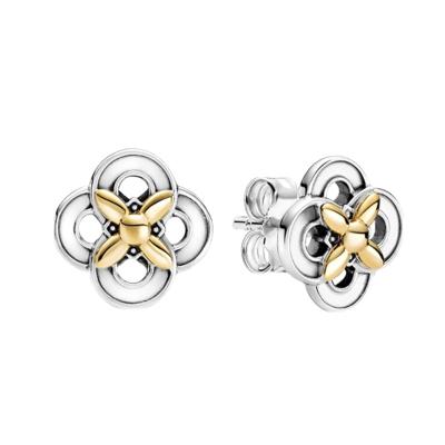 China 2021 New Design Trendy Two Tone Flower Edges Stud Earrings S925 Sterling Silver Flor Esterlina de Plata for sale