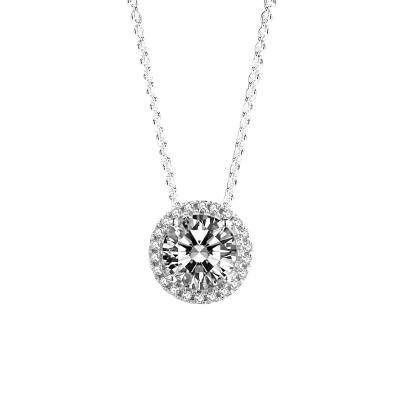 China TRENDY S925 Sterling Silver Sparkle Halo Round Cut Zircon Sweater Chain Pendant Necklace for sale